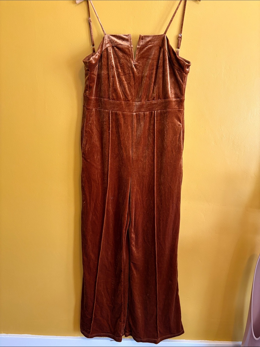 Velvet Rust Spaghetti-Strap Jumpsuit